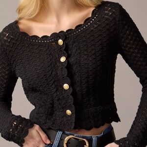 J. Crew Crochet Cropped Cardigan, black, M